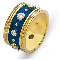 Item # 2001057E - 18K Yellow Gold Diamond Enamel Ring