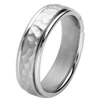 Item # 211121W - 14 Kt White Gold Hammered Wedding Band