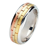 Item # 211391 - 14 Kt Tri-Color Hand Made Brick Wedding Band
