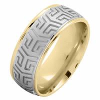 Item # 216137YWYE - 18 Kt Two-tone 8.0 MM Carved Wedding Band
